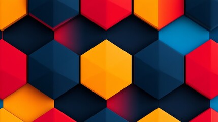 Obraz premium Geometric pattern of interlocking hexagons, primary colors in bold shades, clean edges, and sharp lines