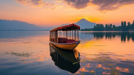 Shikara boat floating on Dal Lake in Srinagar, Jammu and Kashmir, India , Shikara, boat, Dal Lake, Srinagar 
