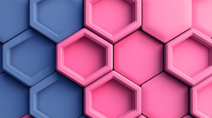 Gradient hexagon pattern, from deep blue to bright pink, smooth transition