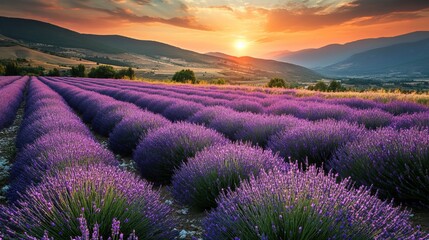 Serene Lavender Fields at Sunset