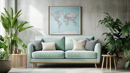 Naklejka premium Modern Living Room with Mint Green Sofa