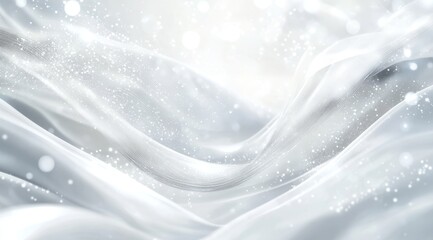 A serene composition of soft white folds and glittering particles creates an inviting tranquil atmosphere