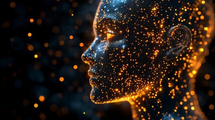 A digital representation of a human-like figure composed of glowing particles.