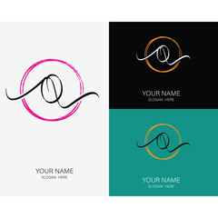 Q initial handwriting and signature logo beauty template