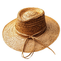 Straw hat with a wide brim for sunny days, cut out - stock png.