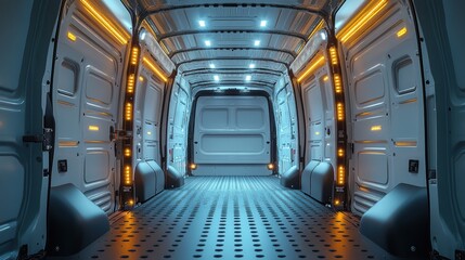 Obraz premium Unoccupied van with doors ajar and interior light 