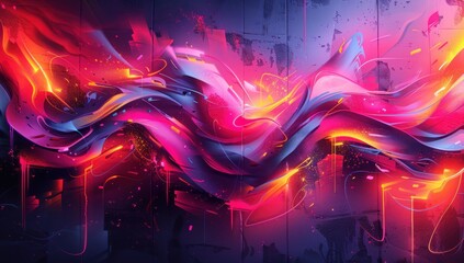 Abstract  Neon  Swirling  Shapes on a  Wall