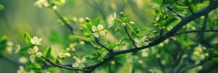 Fototapeta premium Delicate Green Spring Flowers and Branches