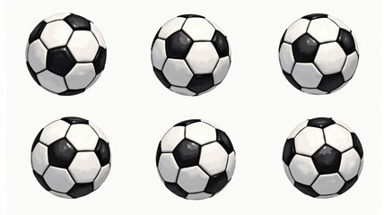 Six Black and White Soccer Balls Illustration - Perfect for Sports Designs, Blogs, and Posters.