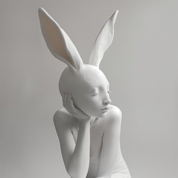 Portrait of half human half bunny woman creature