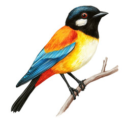 Fototapeta premium Colorful bird perched on a branch in nature, cut out - stock png.