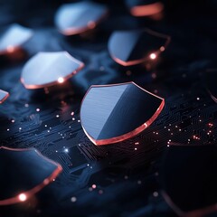 Stylish digital shield design on a circuit board, symbolizing cybersecurity and protection in a modern tech environment.