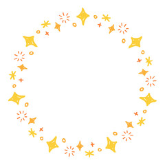 手書きのキラキラエフェクトの円形フレーム、光のデコレーションフレーム