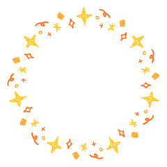 手書きのキラキラエフェクトの円形フレーム、光のデコレーションフレーム