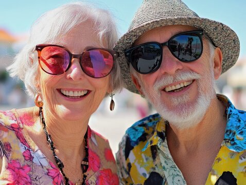 Happy Couple in Sunglasses at the Beach