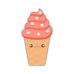 cartoon cute pink ice cream with funny faces with transparent 