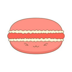 cartoon cute macaroons with funny face in pink color with transparent background