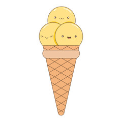 cartoon cute yellow popsicles with funny faces with transparent background