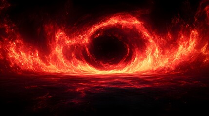 Fototapeta premium Captivating Fiery Vortex in Dark Red Swirling Flames - Dramatic Surreal Digital Art Scene