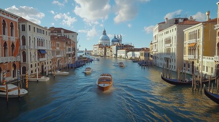 Obraz premium view of Venice Grand Canal, Architecture and landmarks with boats. Venice postcard