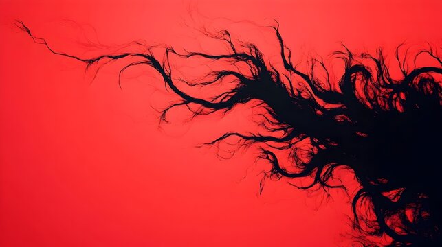 Ominous Black Tendrils Creeping Across Intense Red Background