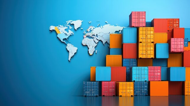Freight forwarding cargo containers and global maps