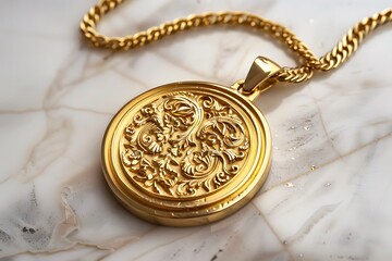 Gold Pendant isolated on white background.