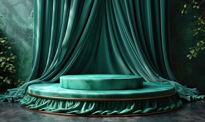 showcase luxury products on an elegant emerald green satin podium backdrop perfect for high end branding,presentations generative ai.