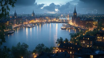 River scene with beautiful buildings and water