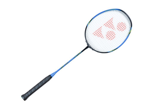 Zhongshan China-July 28, 2024:brand new Yonex badminton racket on white background at horizontal composition.