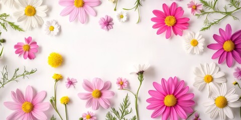 A beautiful arrangement of pink and white flowers frames an empty space, perfect for adding personalized cards or springthemed graphics that inspire creativity and artistic expression