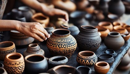 Handmade pottery, vibrant craftsmanship, artistic creations, traditional techniques