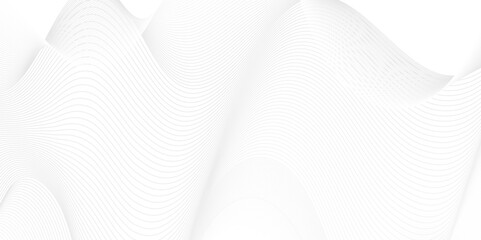 Abstract white blend digital wave lines and technology transparent background. Minimal carve wavy white and gray flowing wave lines and glowing moving lines. Futuristic sound wave lines background.