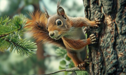 Obraz premium Squirrel small mammal animal with their long shaggy tail in forest habitat Generate AI