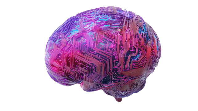Digital brain transparent background - Powered by Adobe