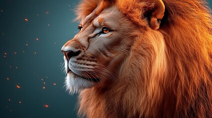 Fototapeta premium Close-up of a majestic lions head with a soft golden mane