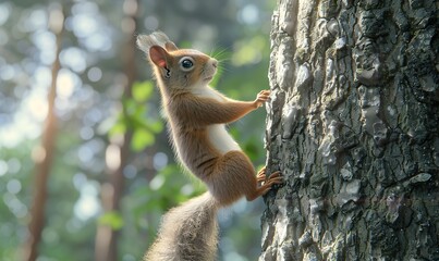 Squirrel small mammal animal with their long shaggy tail in forest habitat Generate AI
