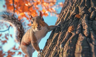 Squirrel small mammal animal with their long shaggy tail in forest habitat Generate AI