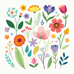 Seamless colorful floral pattern with flowers, leaves, and plants perfect for spring and summer nature-inspired designs