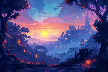 Enchanted Twilight Village Landscape