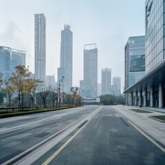 Fototapeta premium Road ground and modern architectural landscape skyline of Chines