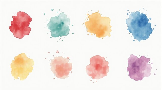 Collection of Colorful Watercolor Splatters in Various Shapes and Hues - Perfect for Graphic Design and Art Projects