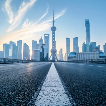 Road ground and modern architectural landscape skyline of Chines