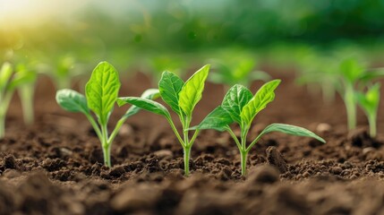 Lush green seedlings emerging from the fertile soil signaling the start of a promising agricultural cycle filled with the potential for bountiful harvests and prosperous growth