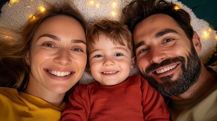 Obraz premium Family Bonding Over A Fun Selfie In Their Cozy Morning Bedroom