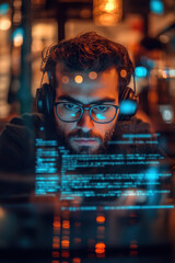 Ethical hacking,  An ethical hacker using a laptop in a coffee shop, showcasing a Bluetooth attack simulation on the screen. People are casually chatting around, unaware of the