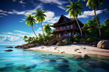 Paradise nature, sea water, summer and hotel house on the tropical beach