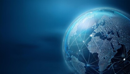 Fototapeta premium Illustration of a blue hologram globe with the world map, planet Earth sphere networking, global communication networks, Generative AI