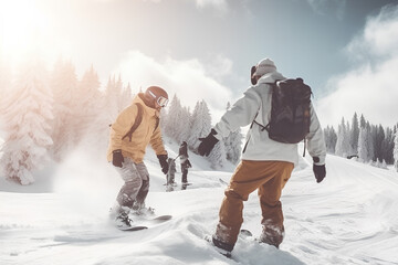People Snowboard Winter Sport Friendship Concept