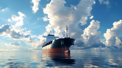 Obraz premium Cargo ship voyage blue horizon sunrise at sea